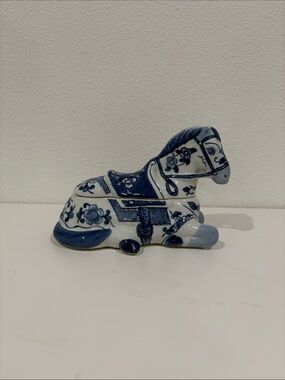 Formalities by Baum bros. Blue and White Ceramic Horse Figurine  8” long